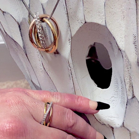 925 Stamped Tricolor CZ Ring And Matching Necklace - Picture 1 of 16